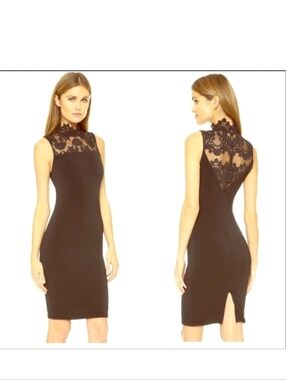 Alice + Olivia Black Lace High-Neck Midi Dress